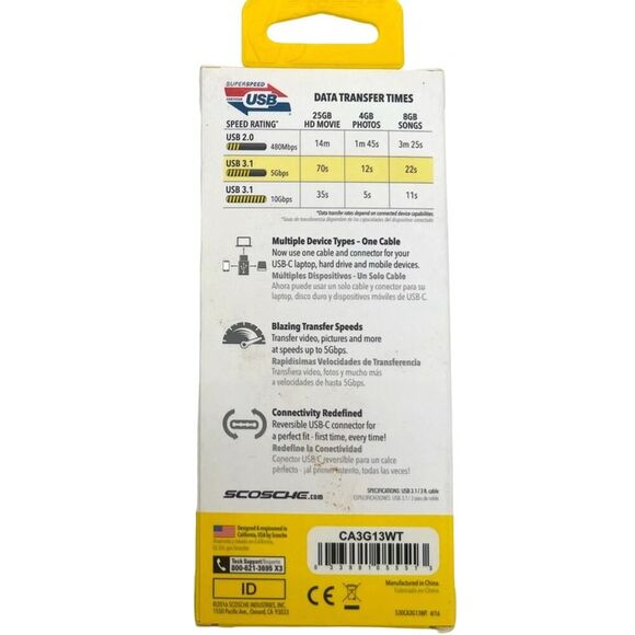 Scosche 5Gbps Power Cable USB to USB-C *3' cord* NWOT - Picture 2 of 2